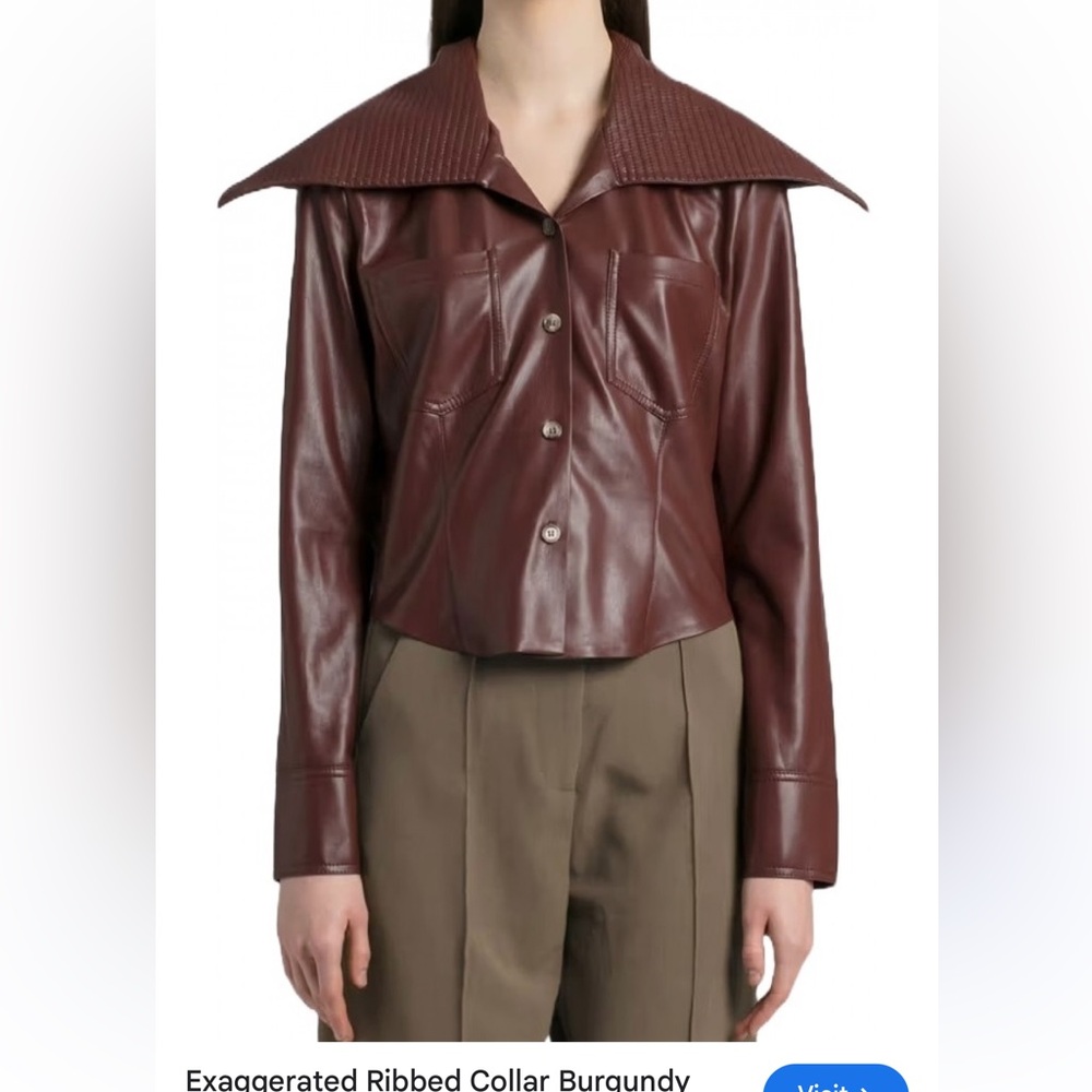 Nanushka Burgundy Leather Jacket with Exaggerated Collar